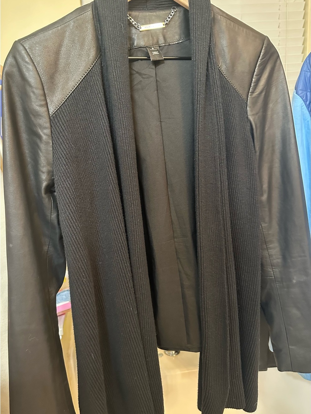 White House Mixed-Material Open Cardigan Jacket luxury leather